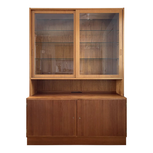 Mid 20th Century Poul Hundevad Danish Modern Teak Two Piece China Hutch Cabinet