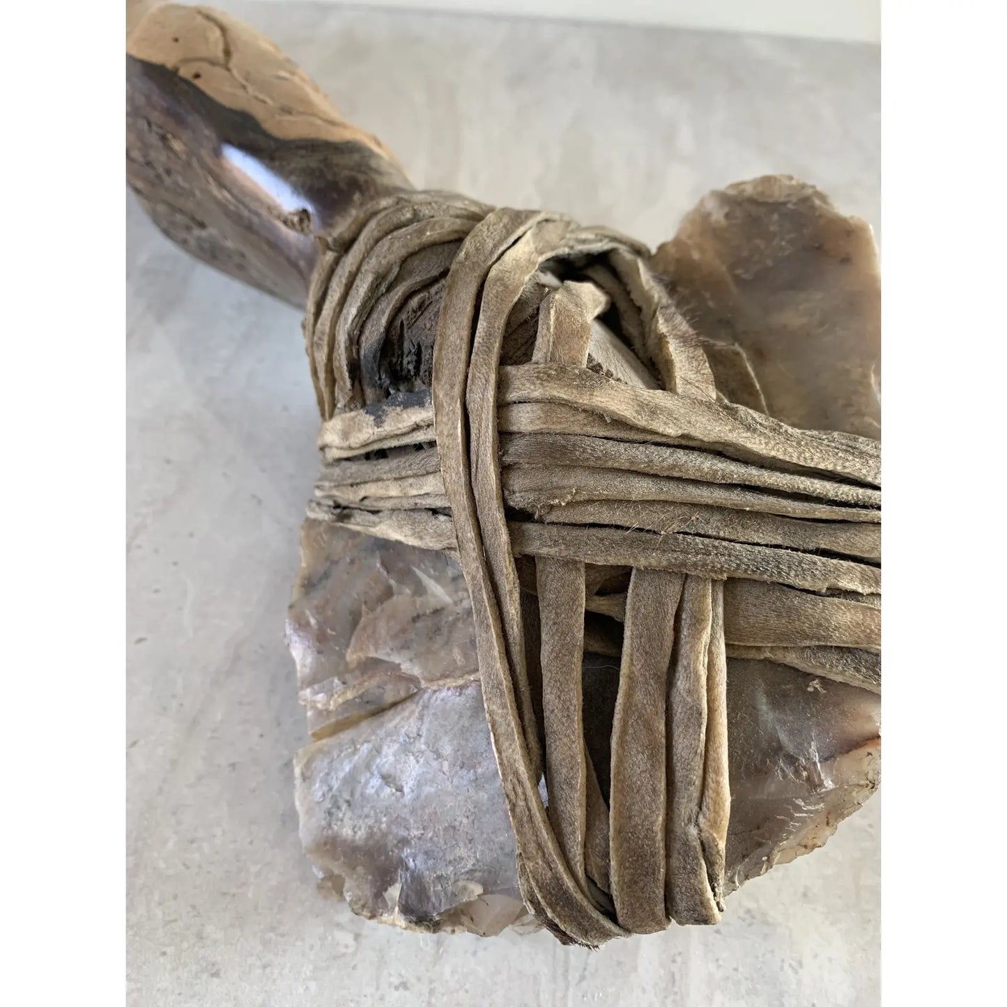 Mid 20th Century Primitive Craft Hand Carved Stone & Hide Tool