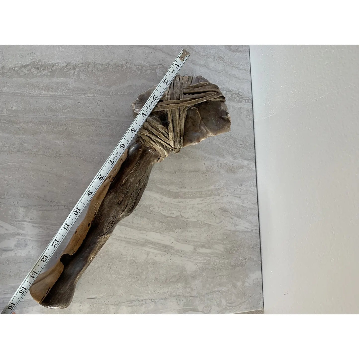 Mid 20th Century Primitive Craft Hand Carved Stone & Hide Tool