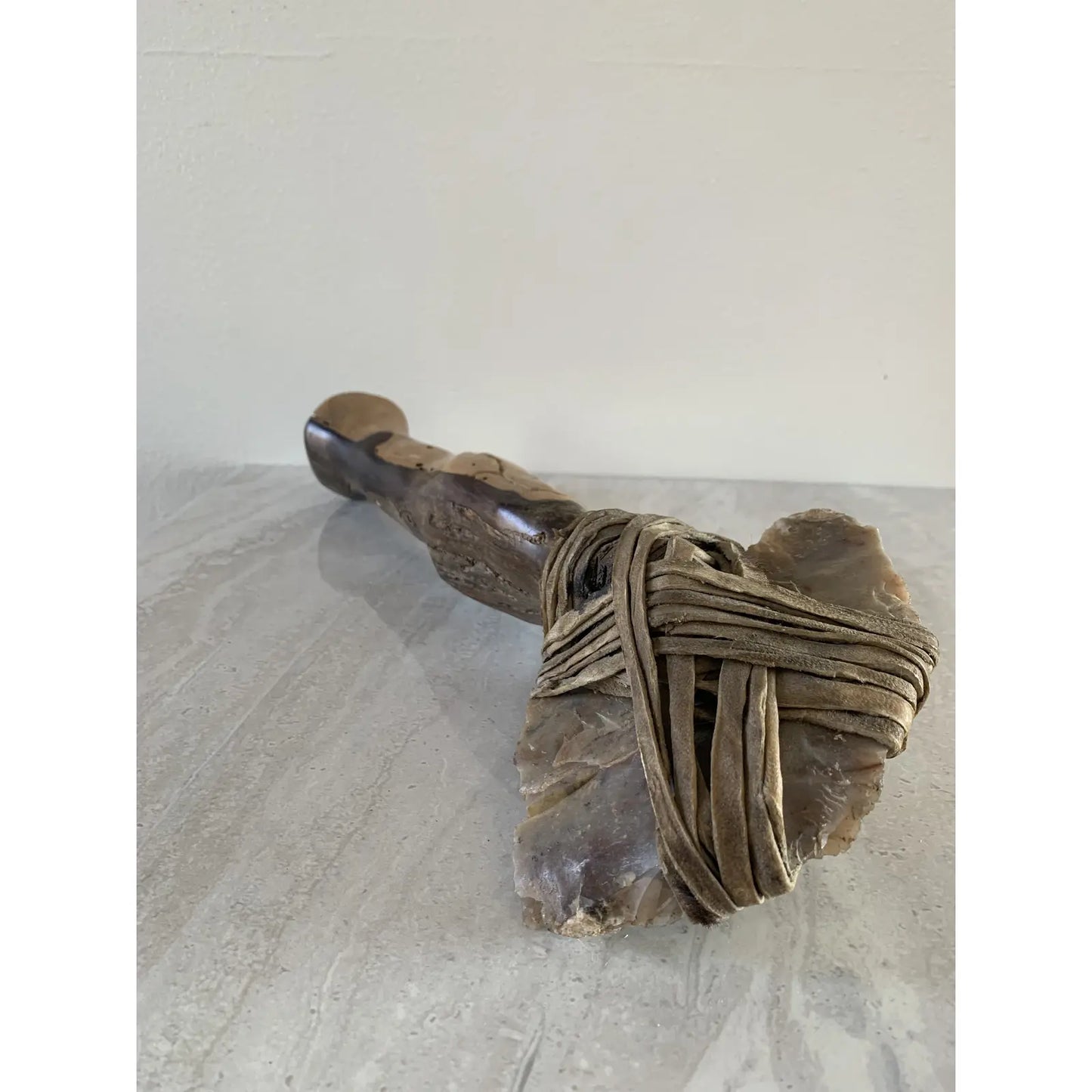 Mid 20th Century Primitive Craft Hand Carved Stone & Hide Tool