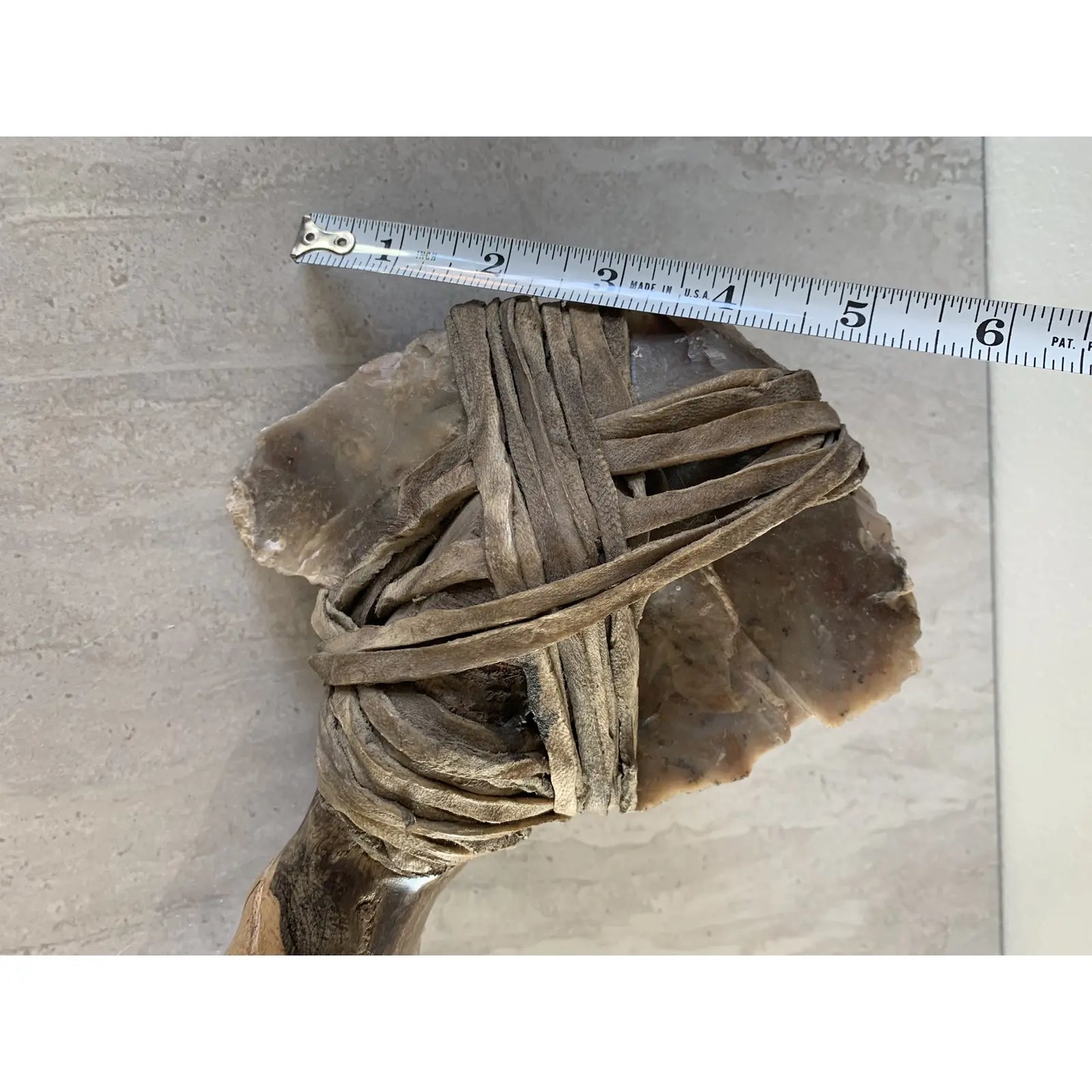 Mid 20th Century Primitive Craft Hand Carved Stone & Hide Tool