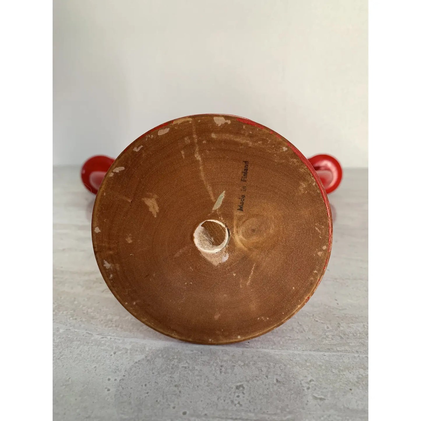 Mid 20th Century Scandinavian Red Lacquered Wood Candelabra Made in Finland