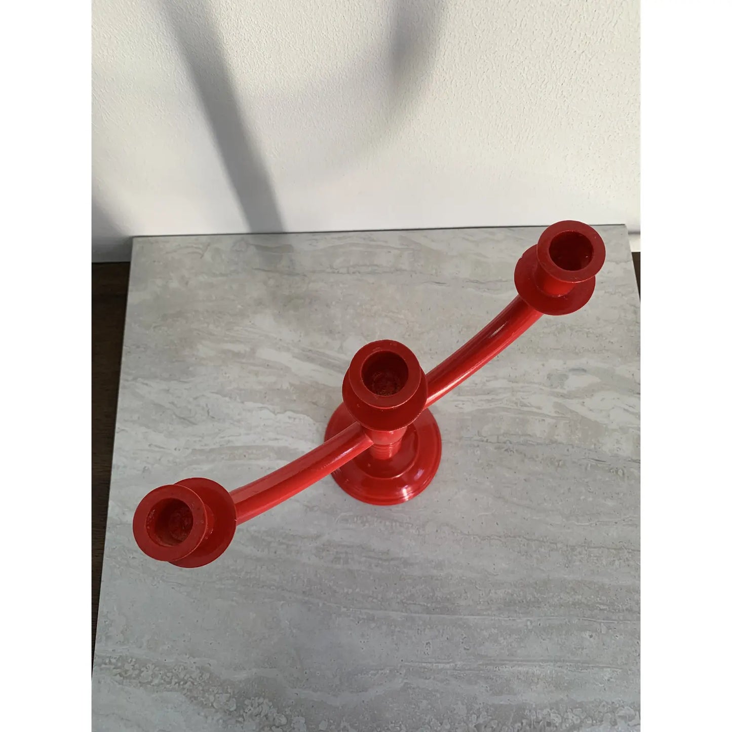 Mid 20th Century Scandinavian Red Lacquered Wood Candelabra Made in Finland