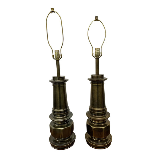 Mid 20th Century Stiffel Architectural Solid Brass Lamps - Set of 2