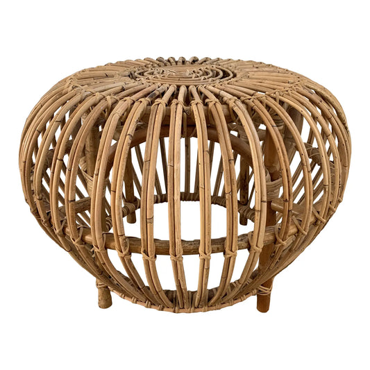 Vintage Mid-Century Modern Rattan Side Table Ottoman Pouf Attributed to Franco Albini