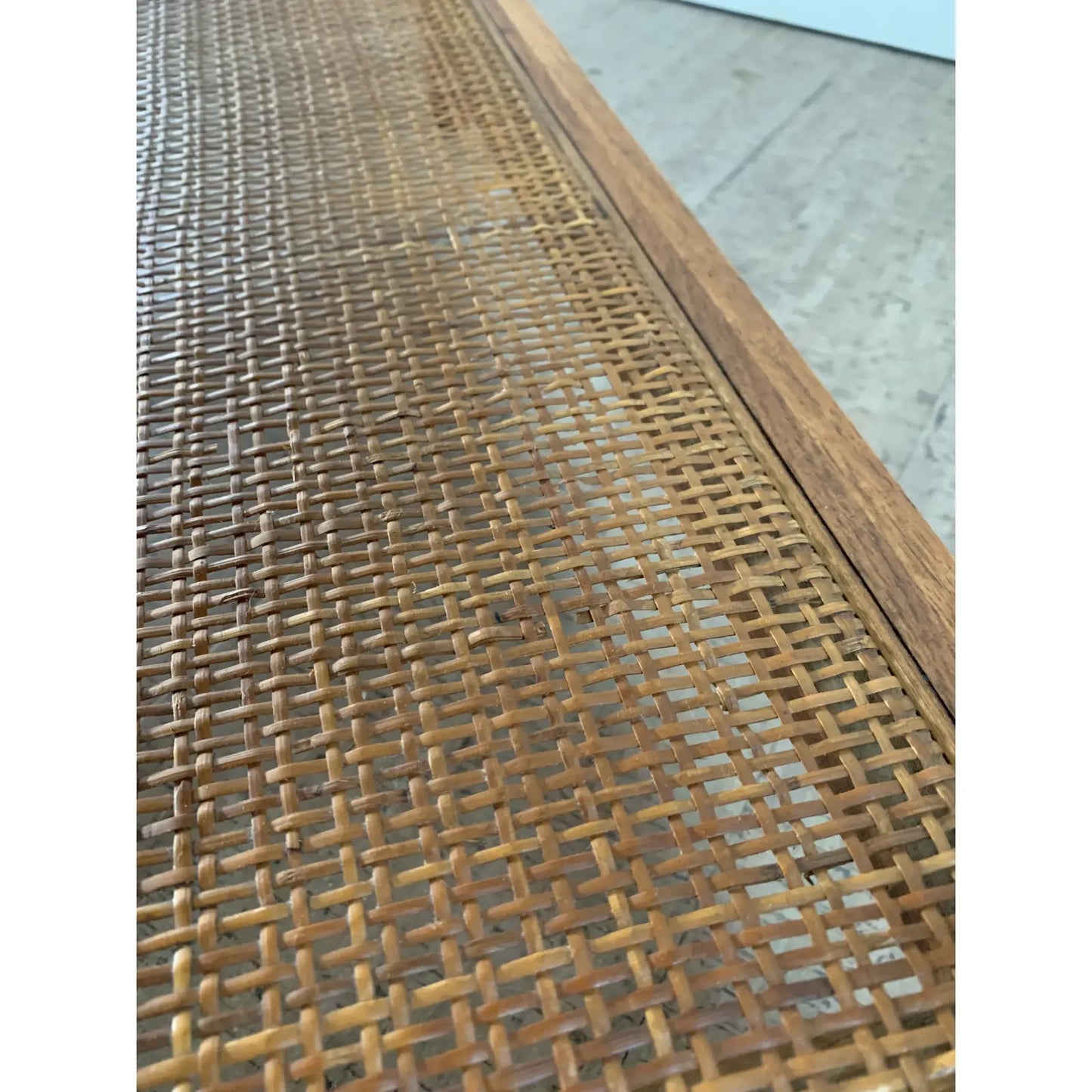 Mid 20th Century Walnut Side Table With Woven Cane Shelf