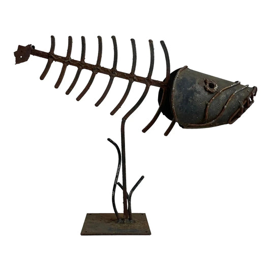 Mid-Century Brutalist Metal Fishbone Sculpture