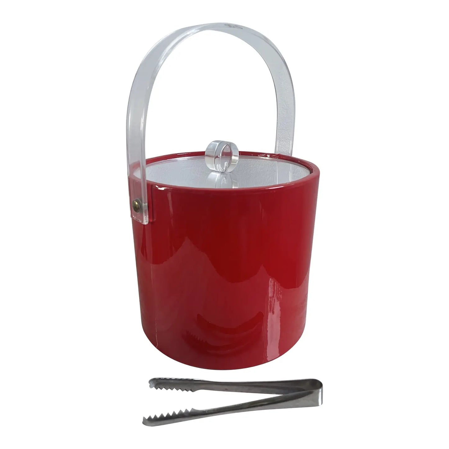 Mid-Century Georges Briard Red Vinyl and Lucite Ice Bucket