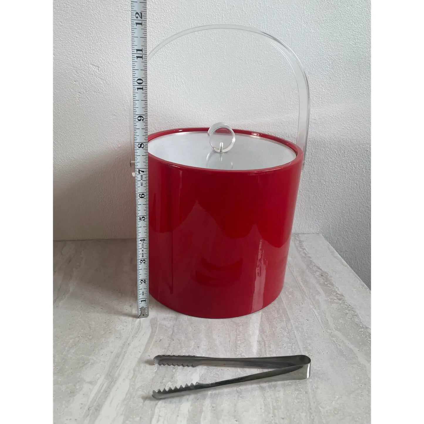 Mid-Century Georges Briard Red Vinyl and Lucite Ice Bucket