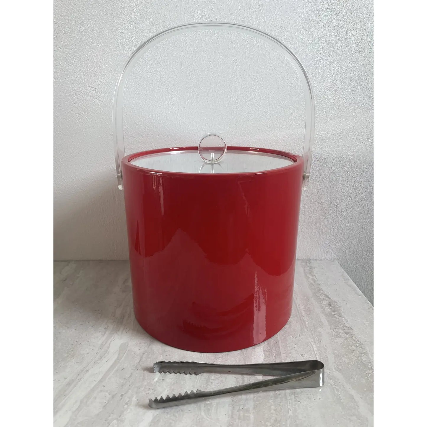 Mid-Century Georges Briard Red Vinyl and Lucite Ice Bucket