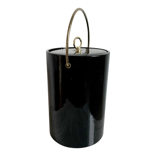 Mid-Century Modern Black Vinyl & Brass Standing Ice Champagne Bucket