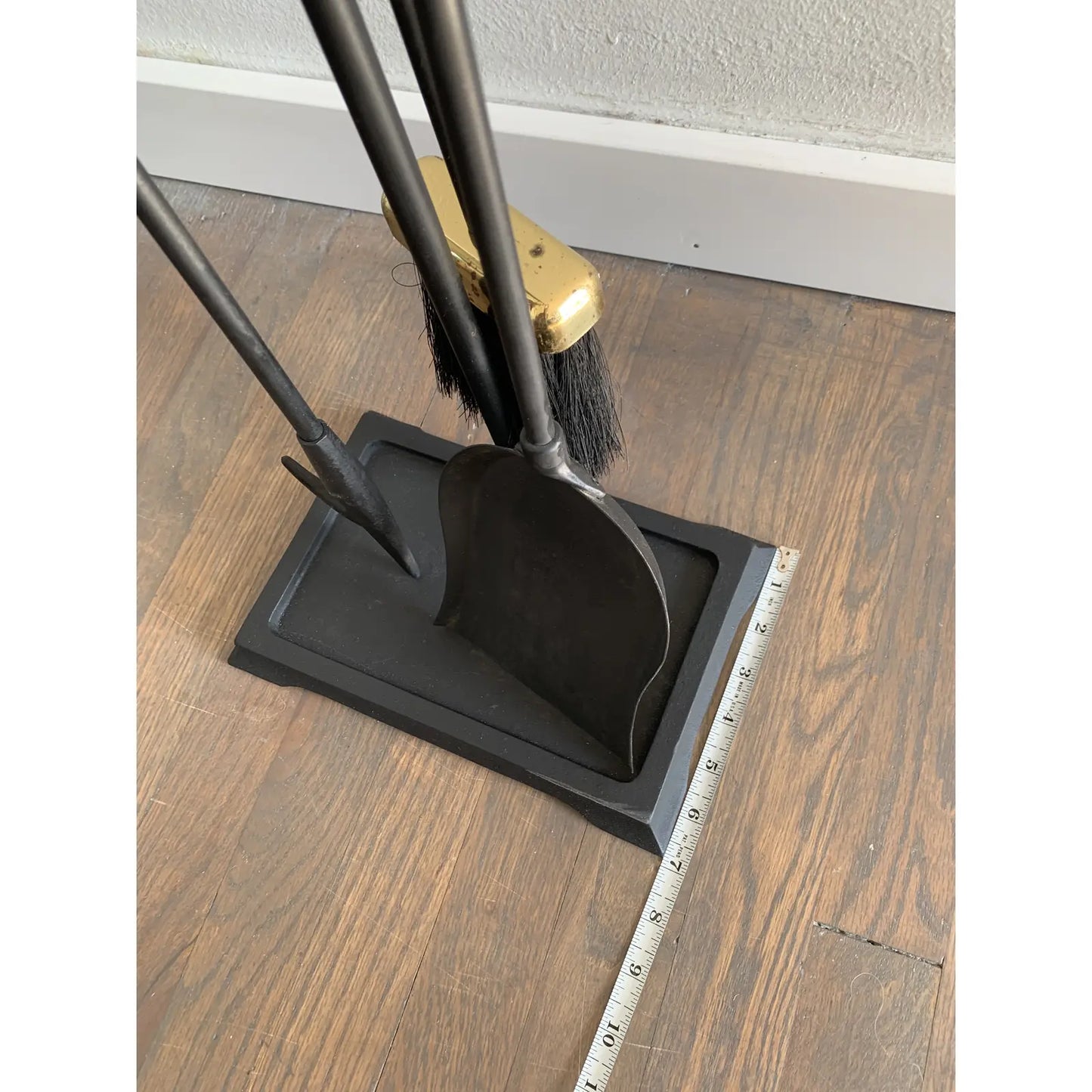 Mid Century Modern Brass and Black Fireplace Tool Set