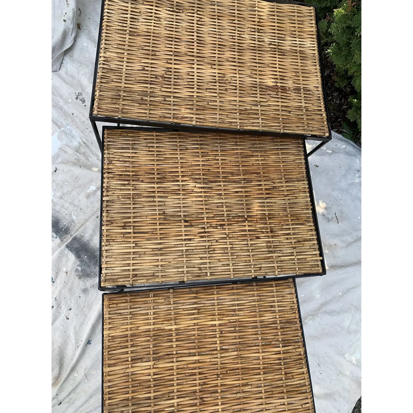 Mid-Century Modern California Style Cane and Iron Nesting Tables - 3 Pieces