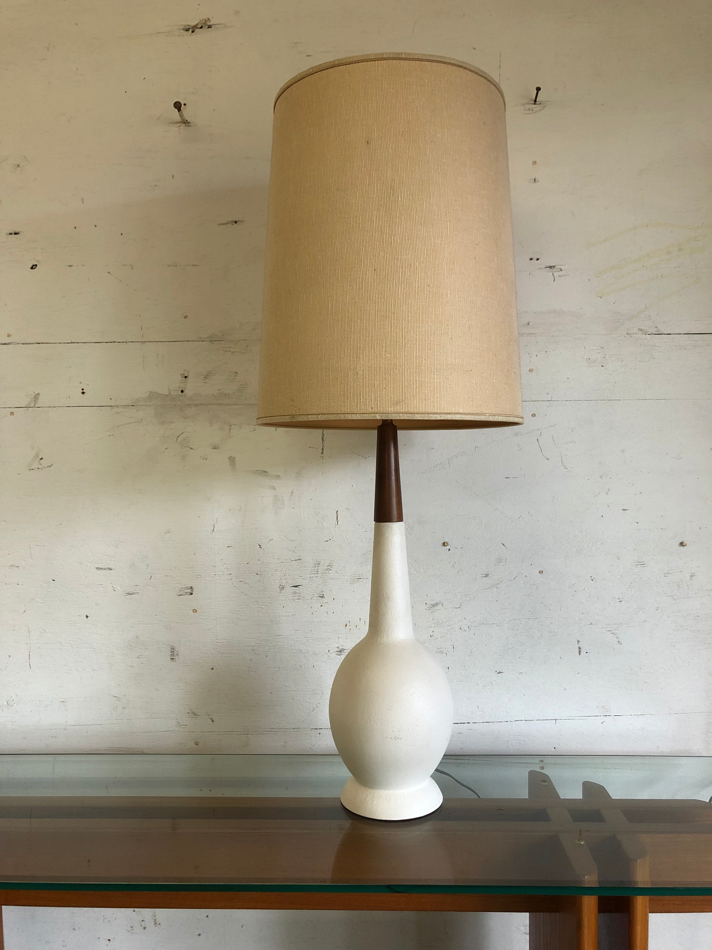 Mid-Century Modern Ceramic and Walnut Danish Style Lamp