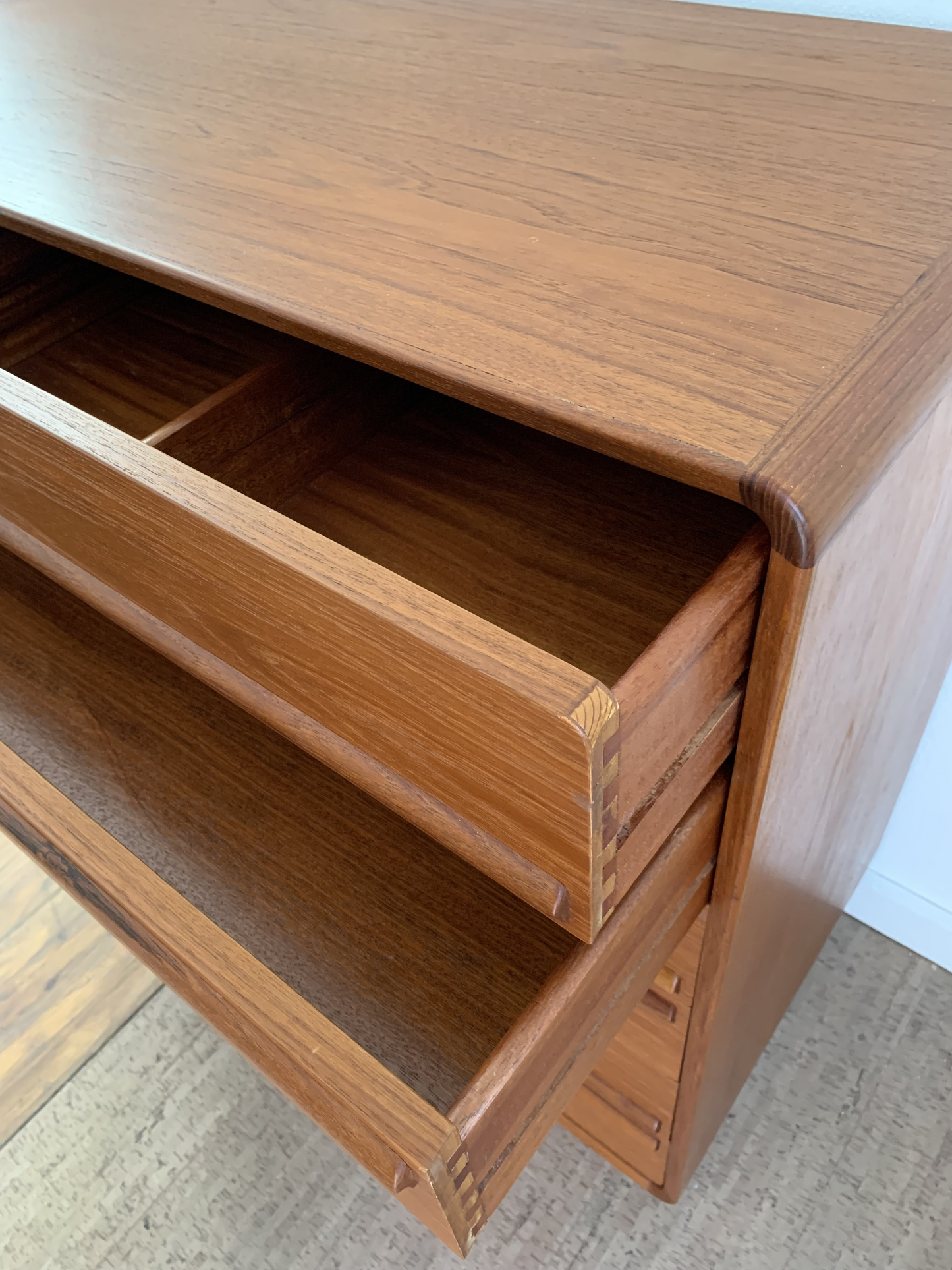 Mid Century Modern Danish Space Age Rounded 6 Drawer Teak Dresser by Kibaek Mobelfabrik