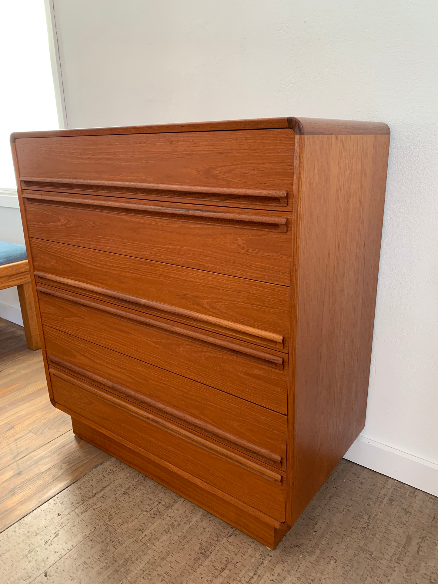 Mid Century Modern Danish Space Age Rounded 6 Drawer Teak Dresser by Kibaek Mobelfabrik