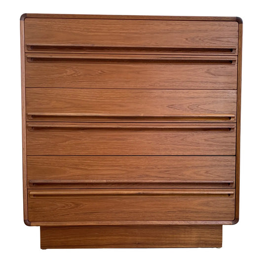 Mid Century Modern Danish Space Age Rounded 6 Drawer Teak Dresser by Kibaek Mobelfabrik