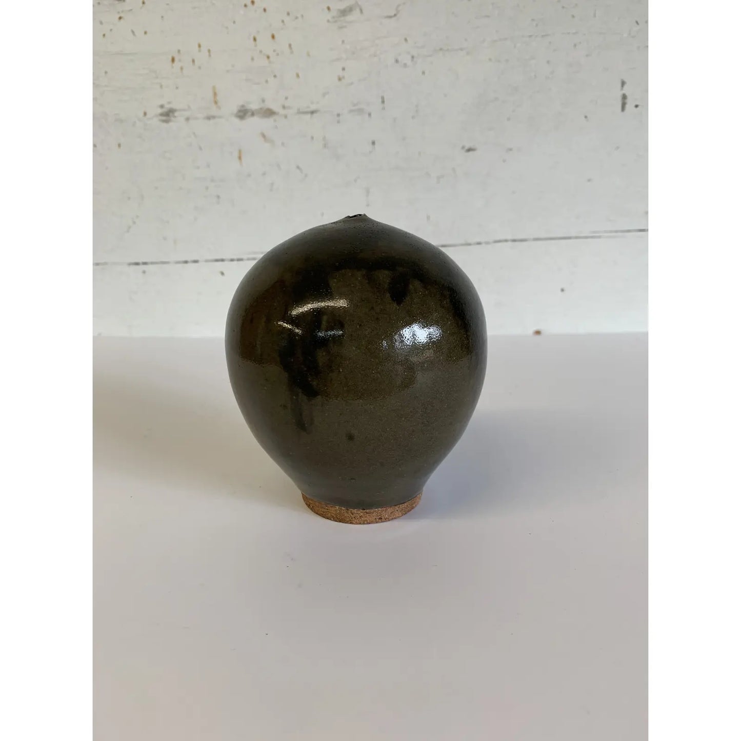 Mid-Century Modern Green Brown Glaze Ceramic Weedpot