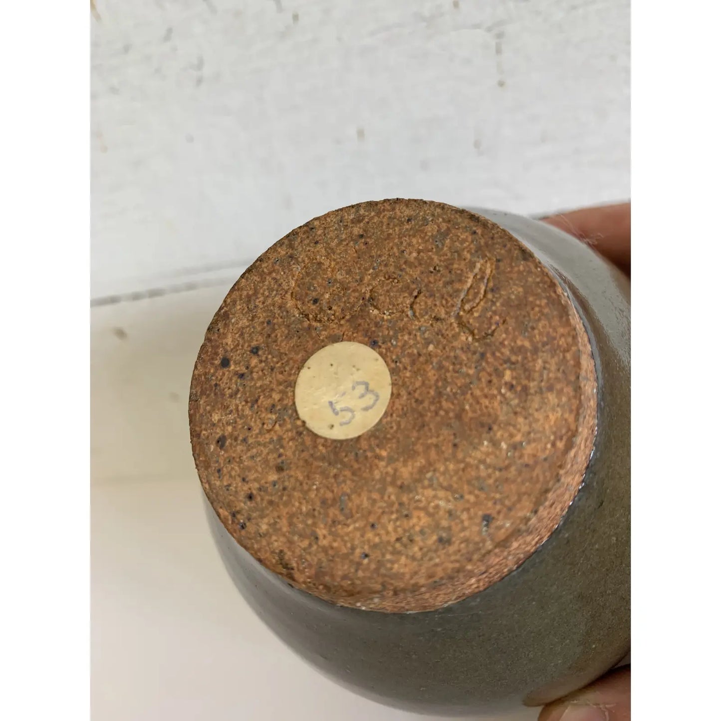 Mid-Century Modern Green Brown Glaze Ceramic Weedpot