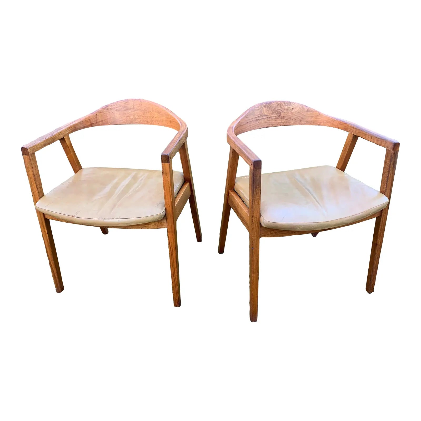 Mid Century Modern Gunlocke Armchairs With Faux Leather Seat