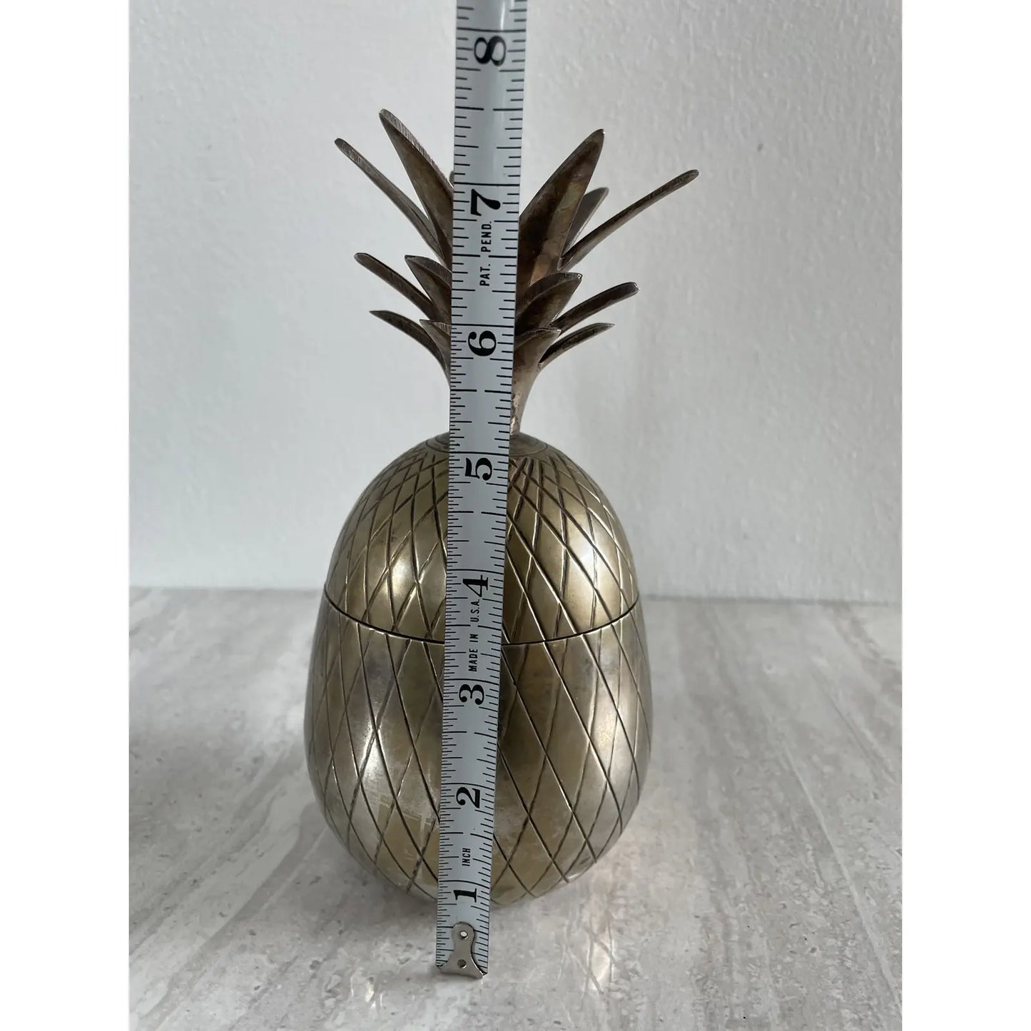 Mid-Century Modern Heavy Brass Metal Pineapple Container Sculpture