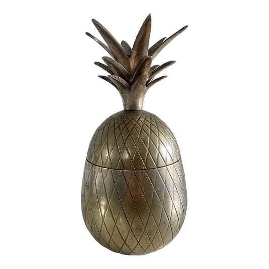 Mid-Century Modern Heavy Brass Metal Pineapple Container Sculpture