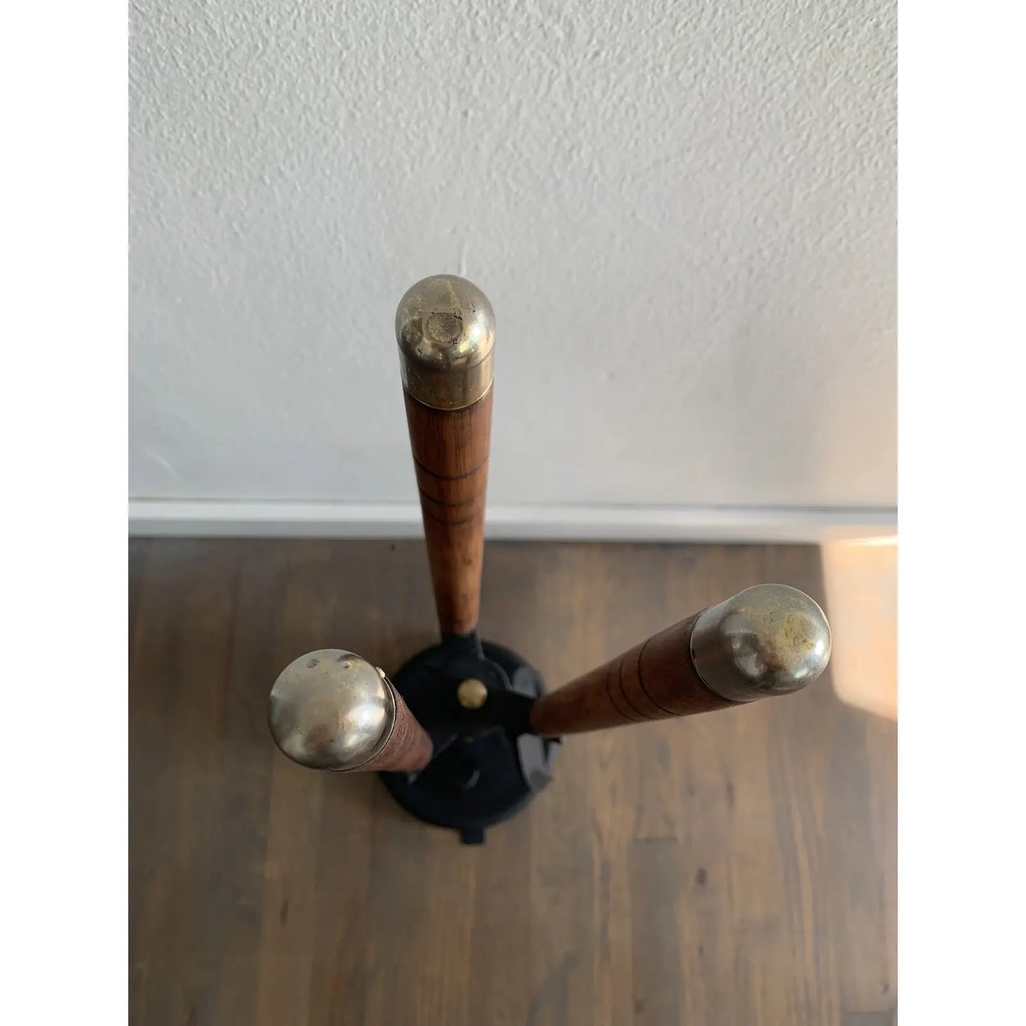 Mid-Century Modern Long Teak and Brass Handled Fireplace Tool Set - 4 Pieces