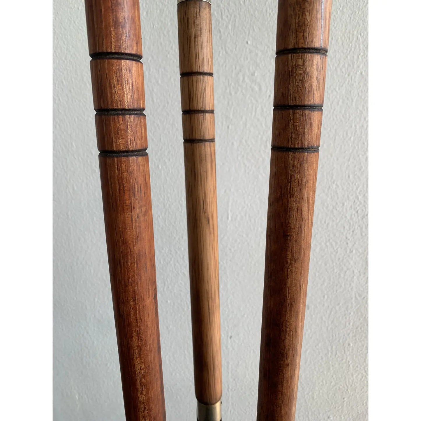 Mid-Century Modern Long Teak and Brass Handled Fireplace Tool Set - 4 Pieces