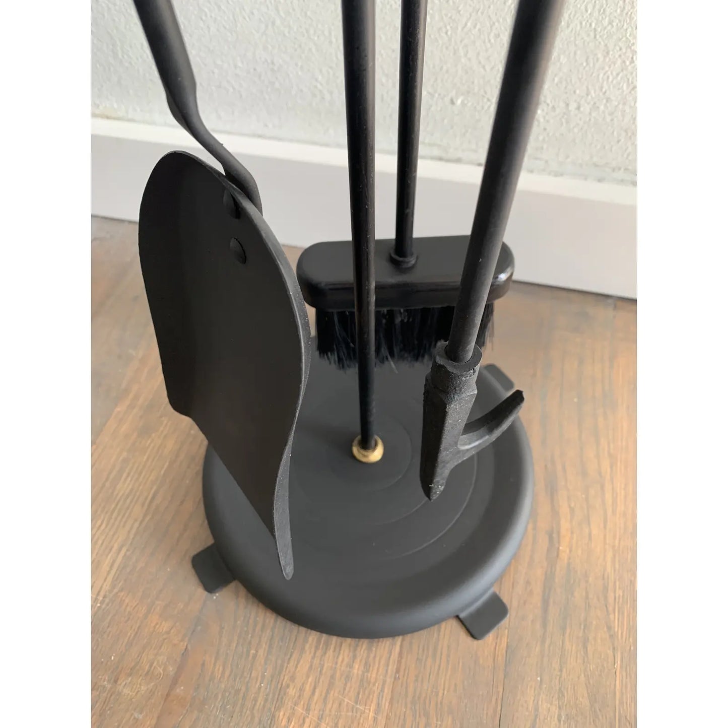 Mid-Century Modern Long Teak and Brass Handled Fireplace Tool Set - 4 Pieces