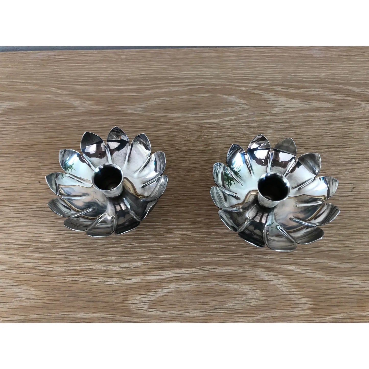 Mid-Century Modern Reed & Barton Lotus Flower Silverplate Candle Holders - a Pair