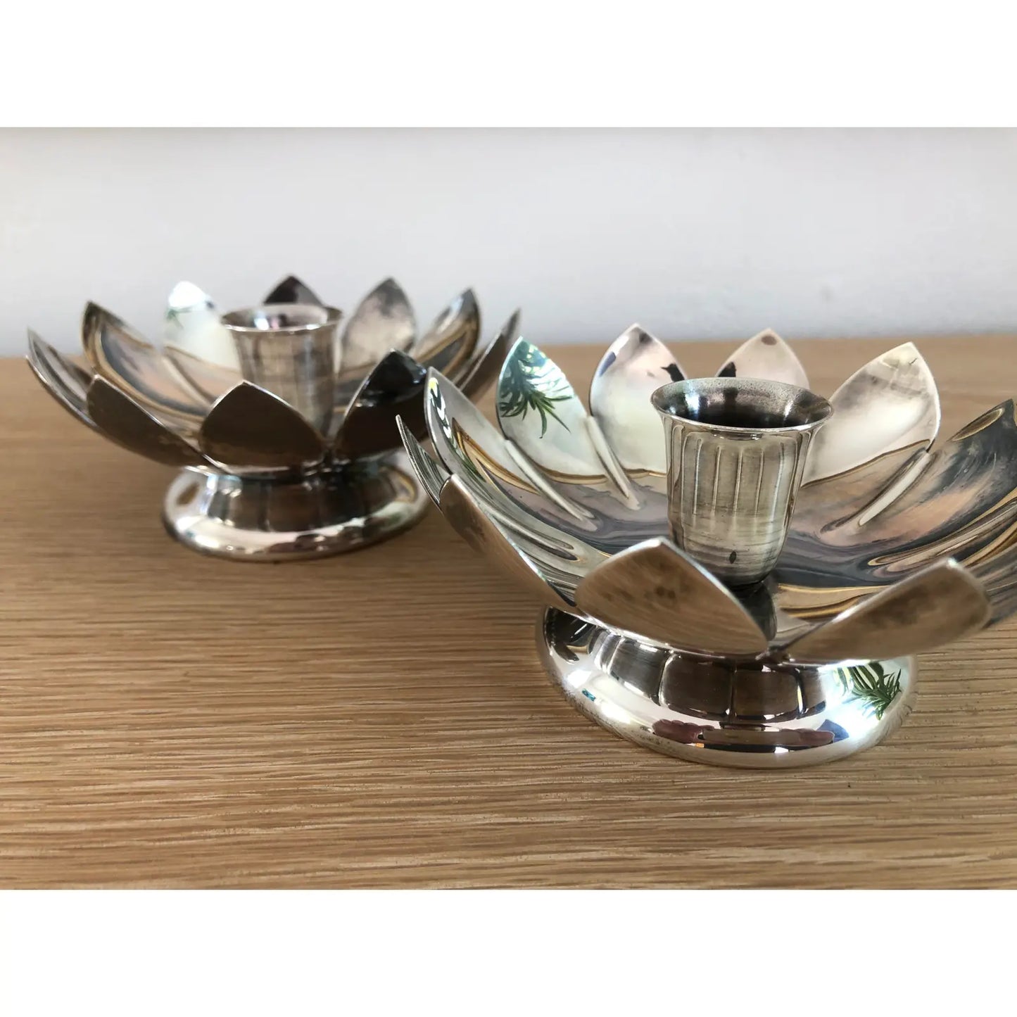 Mid-Century Modern Reed & Barton Lotus Flower Silverplate Candle Holders - a Pair