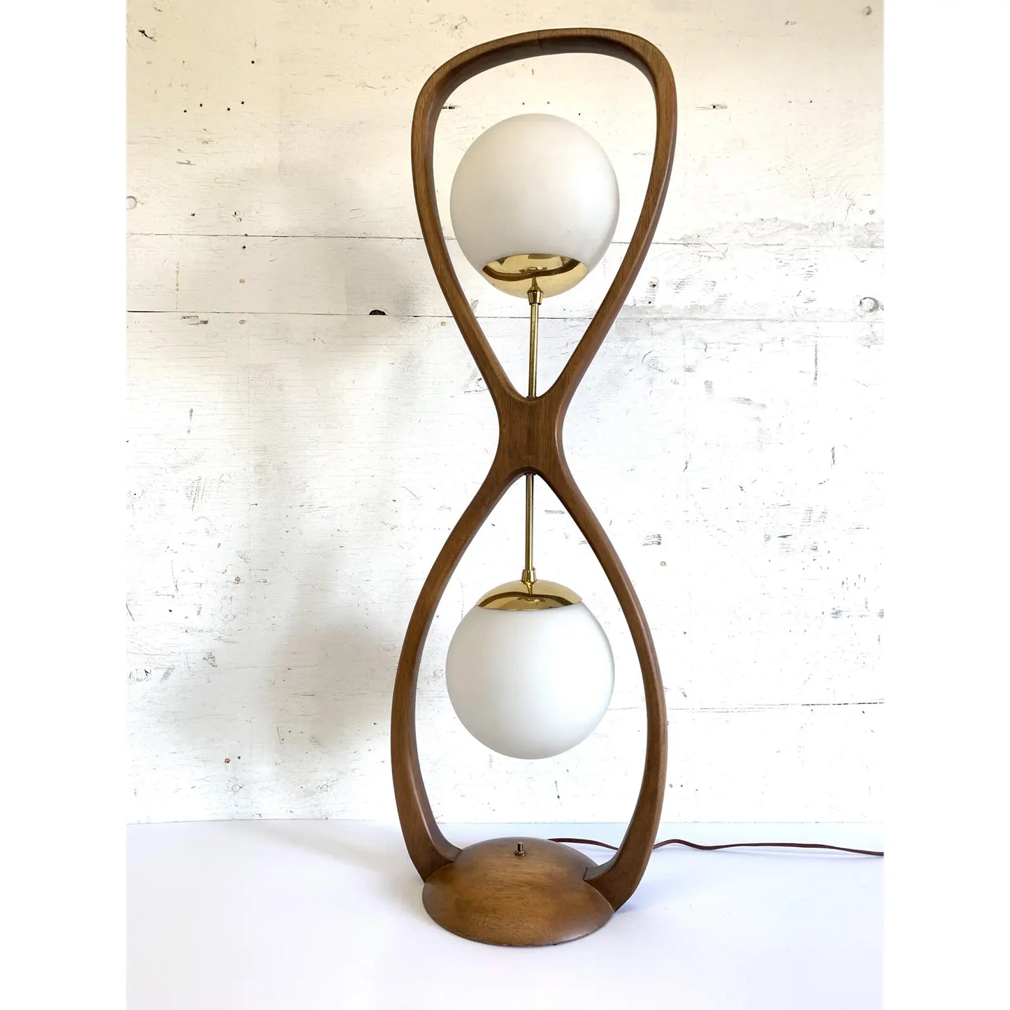 Mid-Century Modern Sculptural Walnut Globe Lamp