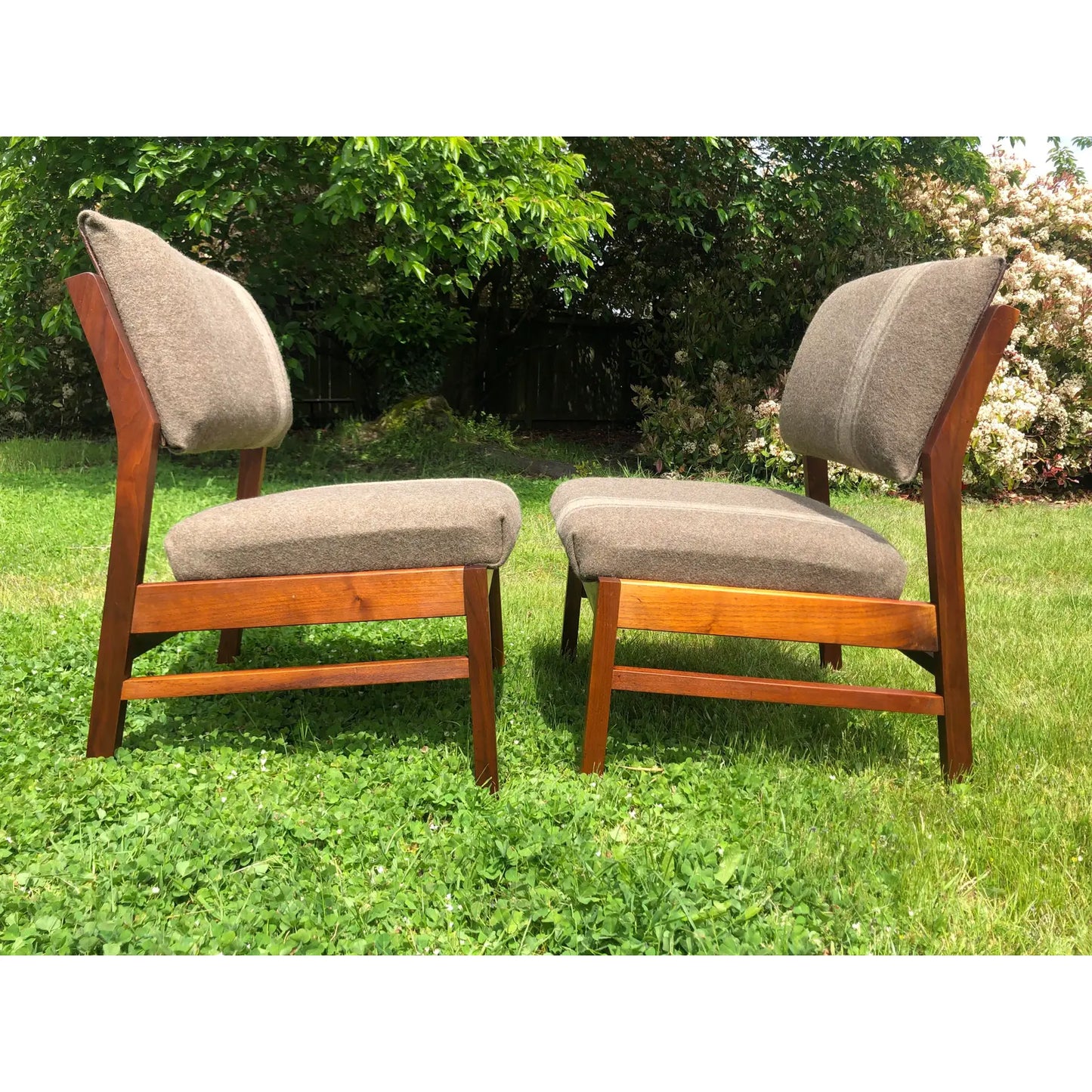 Mid-Century Modern Solid Walnut Lounge Chairs - 2 Pieces