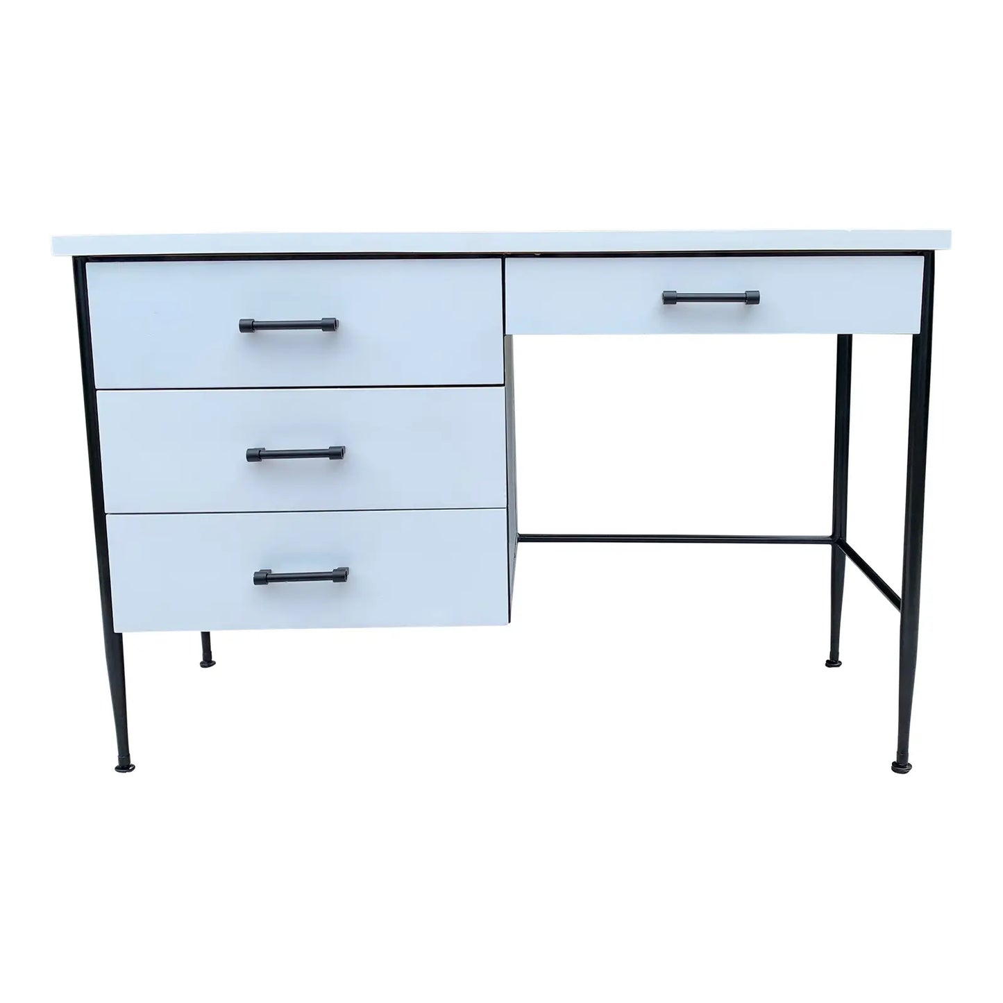 Mid Century Modern Vista of California Writing Desk With White Laminate Top and Black Steel Frame