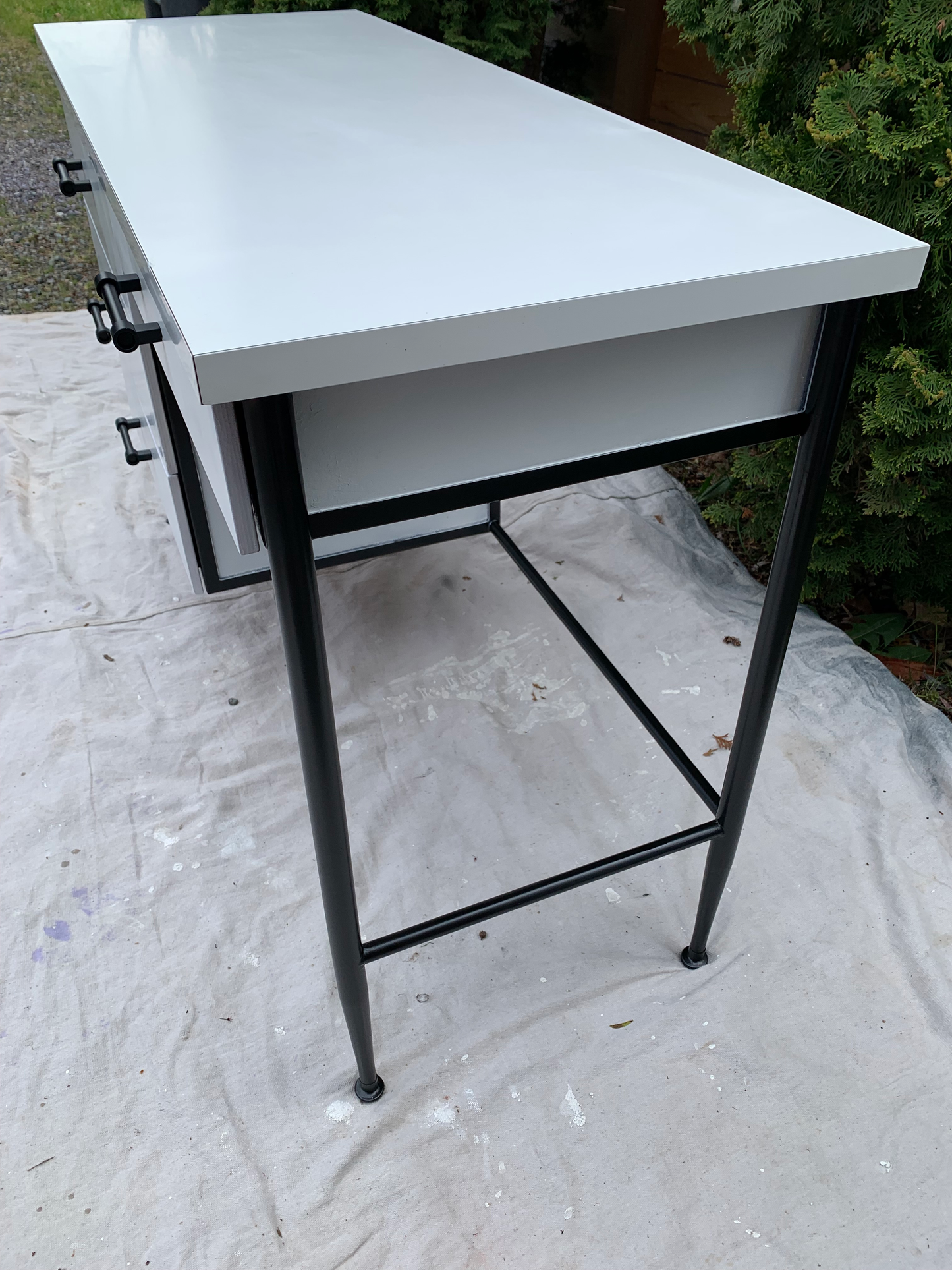 Mid Century Modern Vista of California Writing Desk With White Laminate Top and Black Steel Frame