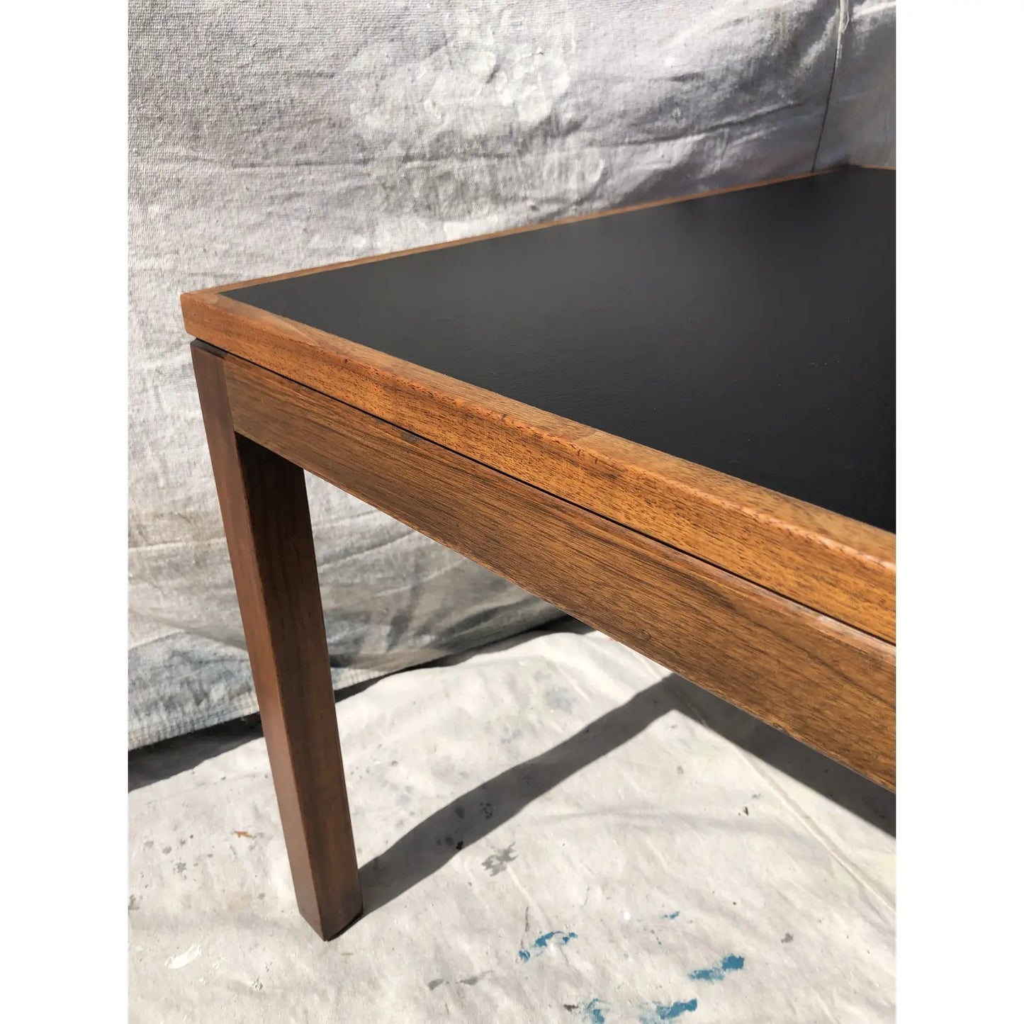 Mid-Century Modern Walnut & Faux Leather Coffee Table