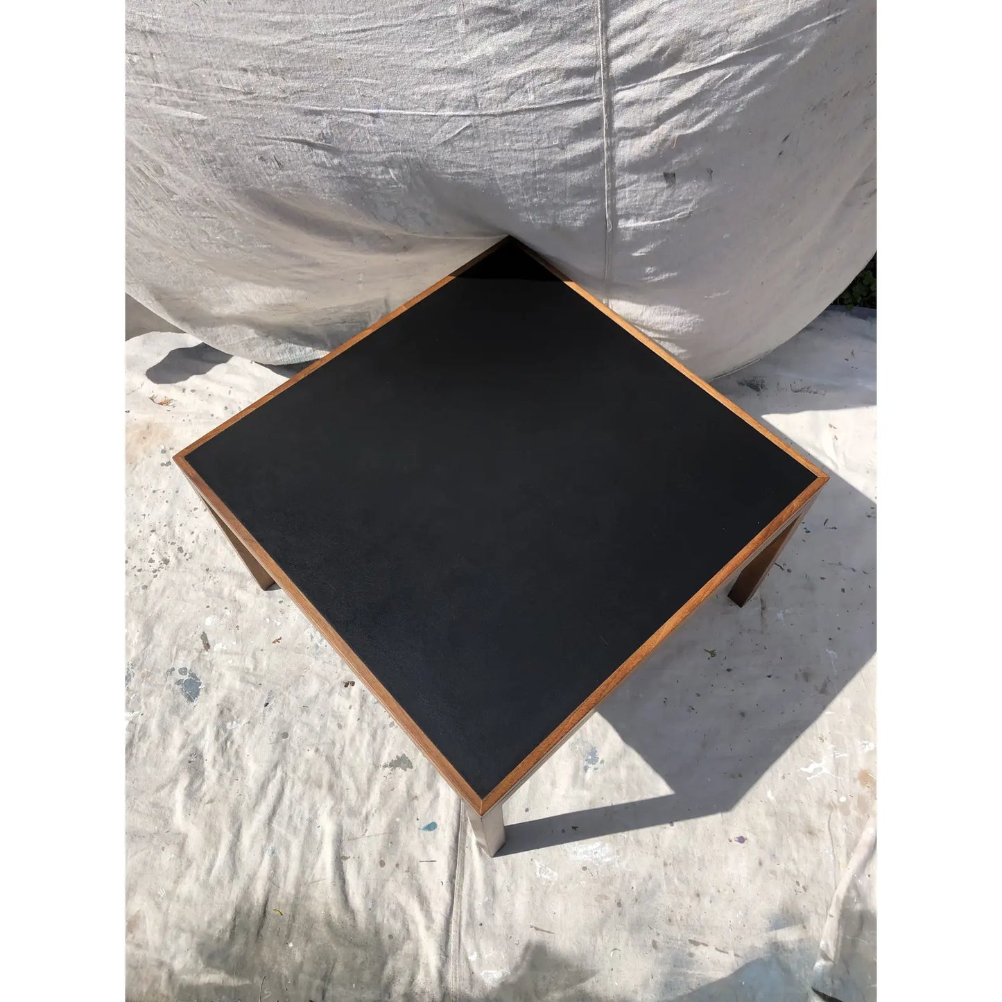 Mid-Century Modern Walnut & Faux Leather Coffee Table