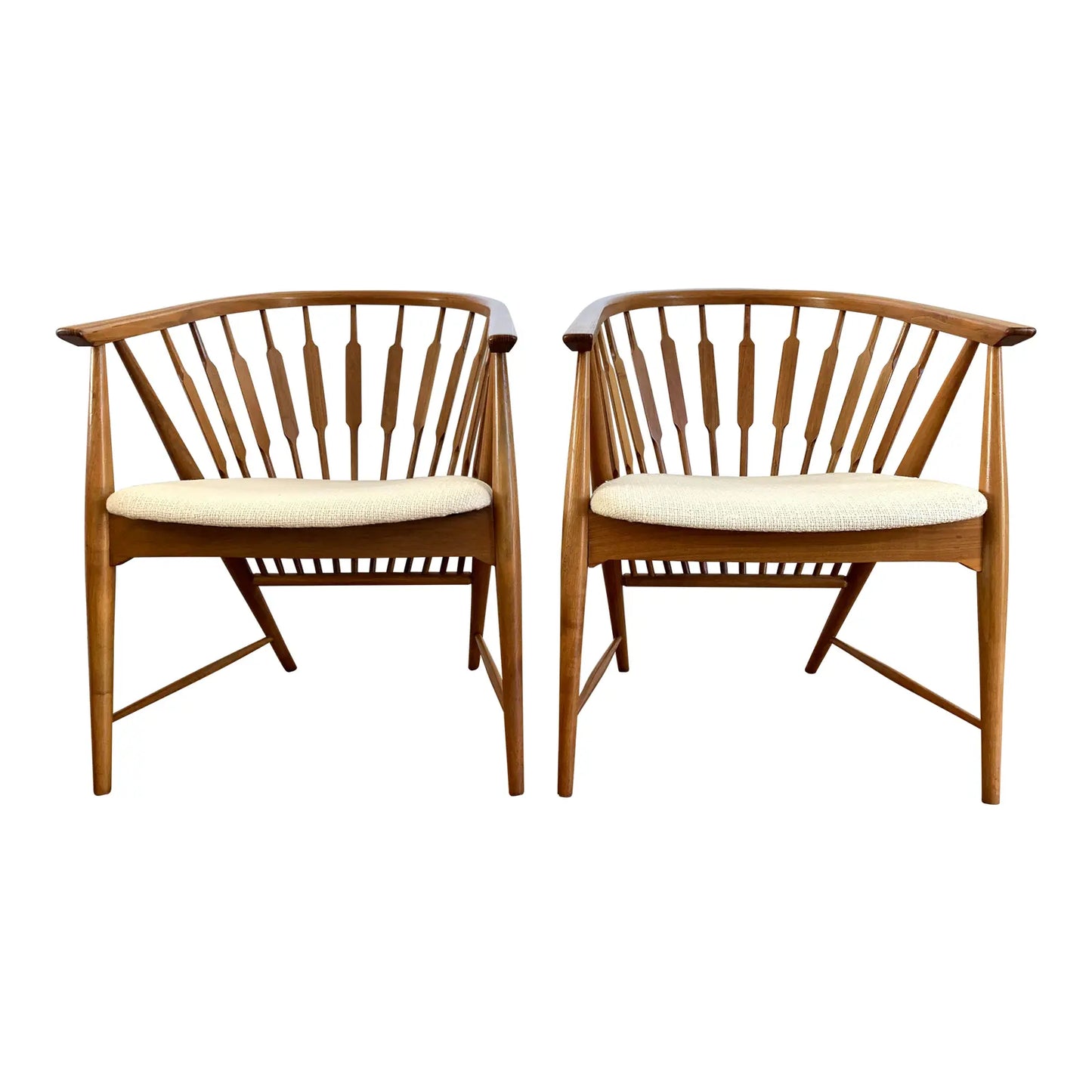 Mid-Century Modern Walnut Spindled Drexel Declaration Captain's Chairs - a Pair