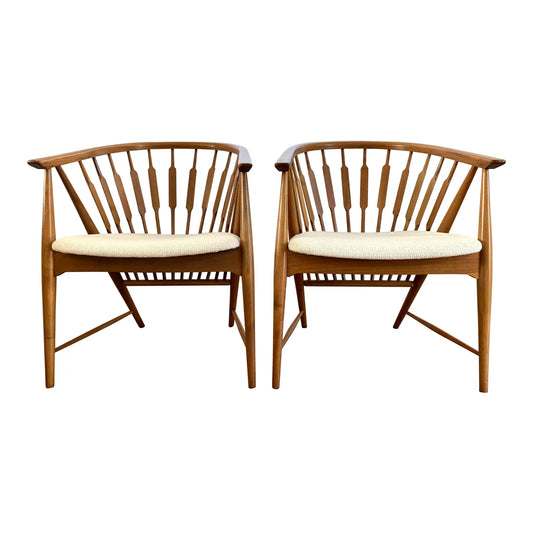 Mid-Century Modern Walnut Spindled Drexel Declaration Captain's Chairs - a Pair