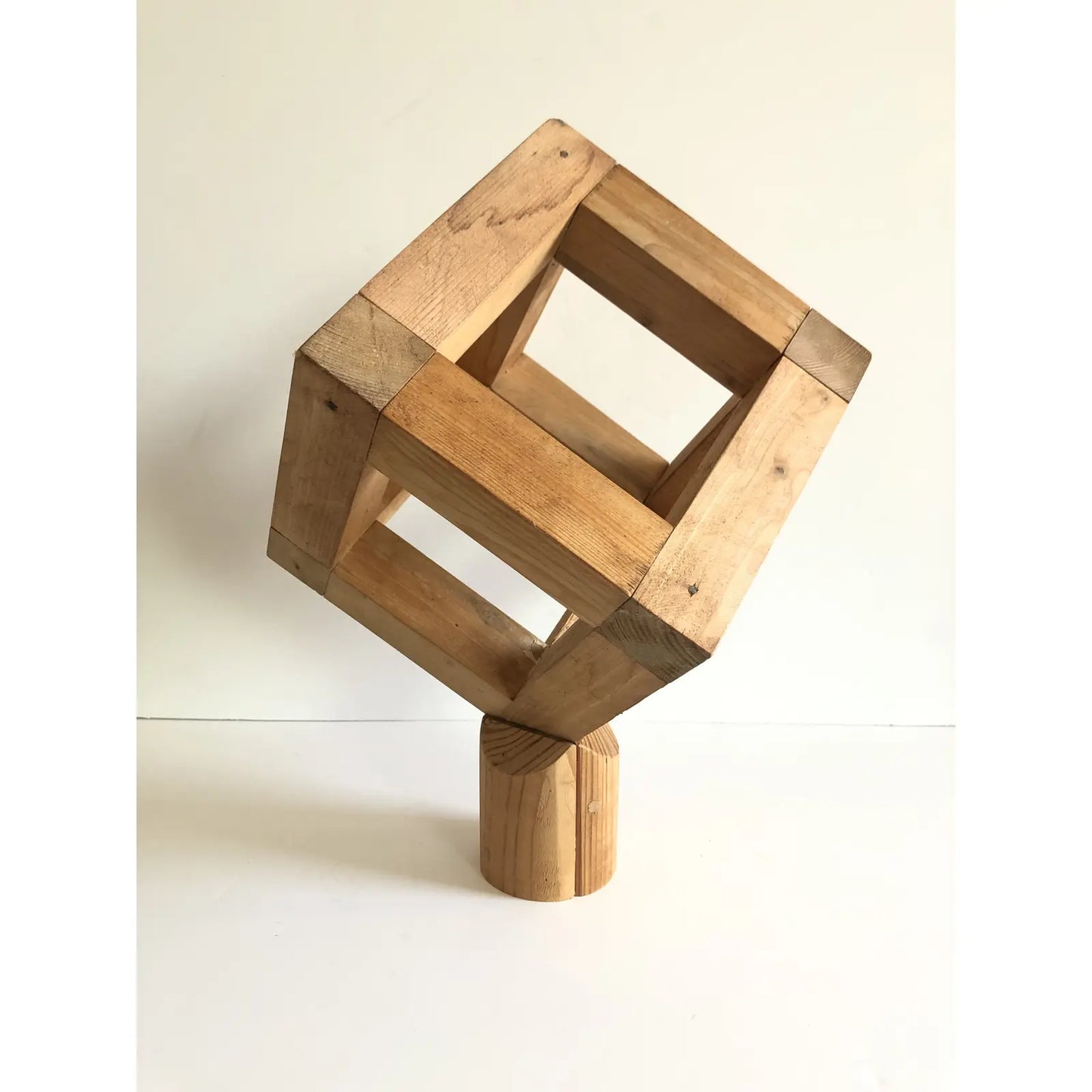 Mid-Century Modern Wood Cube Sculpture