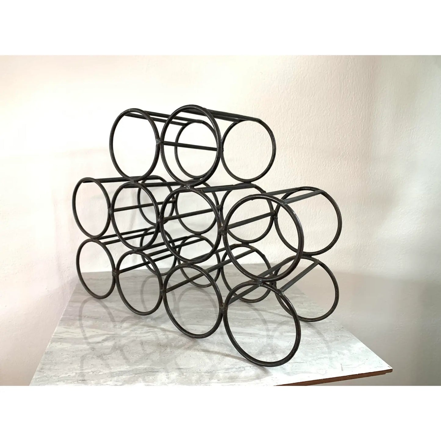Mid-Century Modernist Welded Iron Minimalist Wine Rack