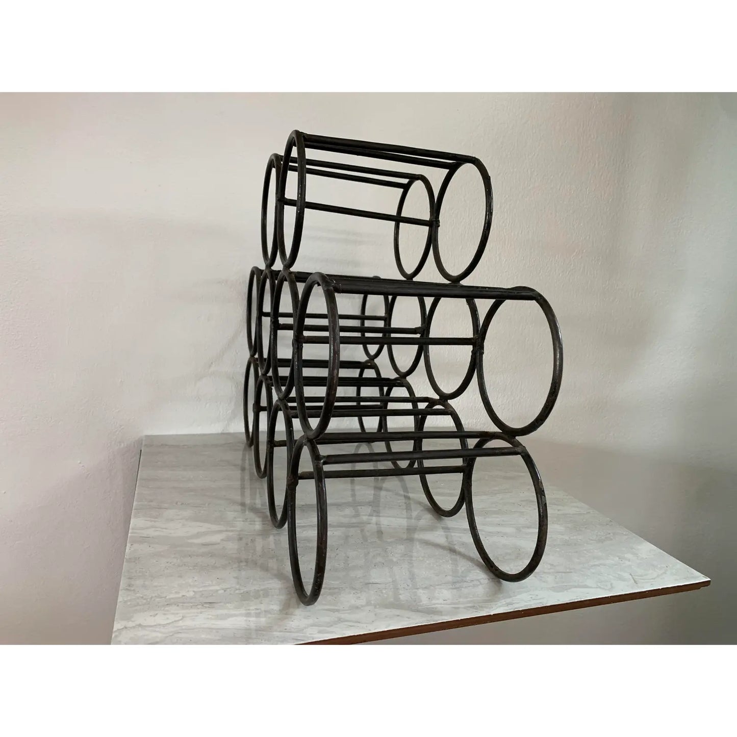 Mid-Century Modernist Welded Iron Minimalist Wine Rack