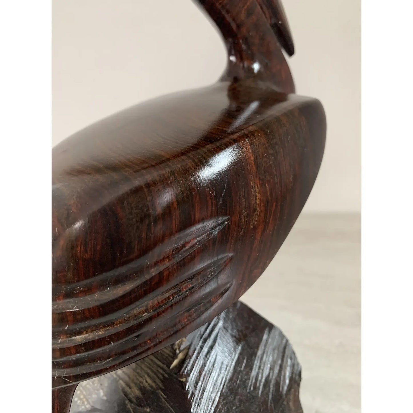 Mid-Century Solid Rosewood Pelican Figure