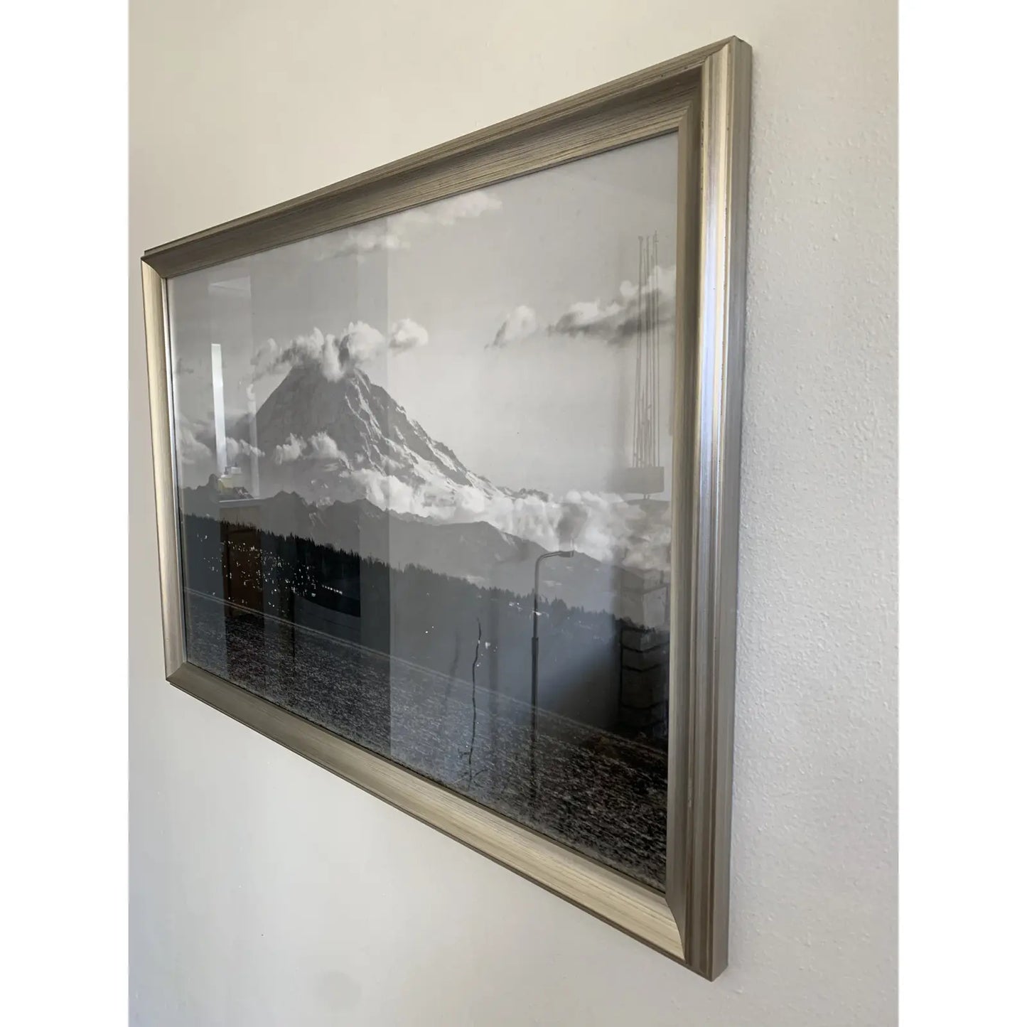 "Mt. Rainier" Mountain Landscape Black and White Photograph, Framed