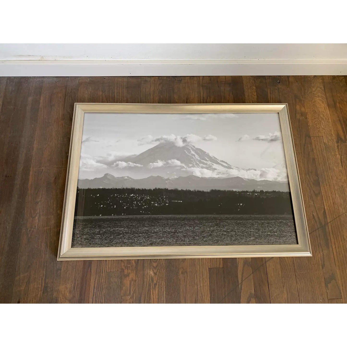 "Mt. Rainier" Mountain Landscape Black and White Photograph, Framed