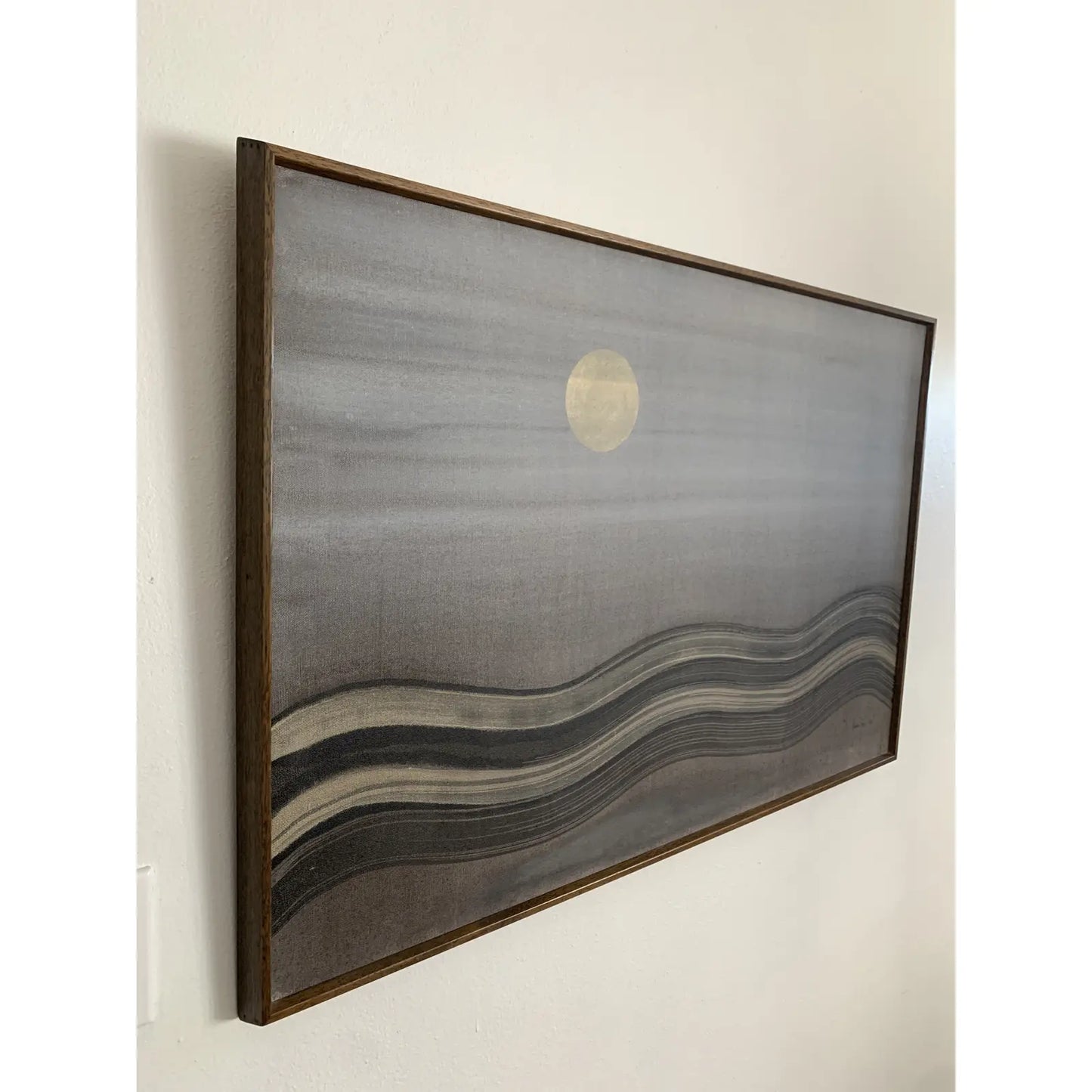 Signed 1975 Painting by James Farr Movement of River Reflecting Golden Nocturnal Moonlight