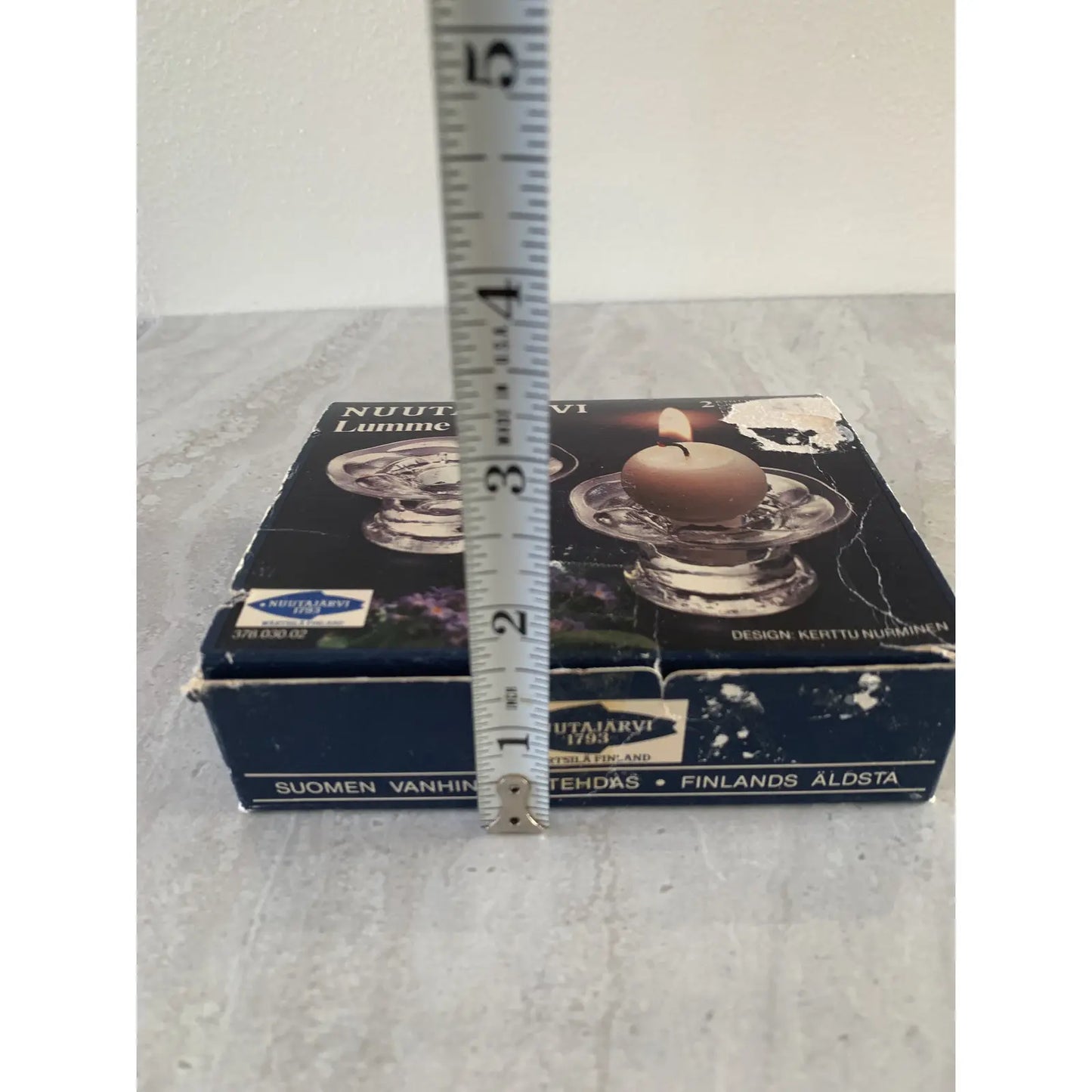 Vintage 1970s Nuutajärvi Wärtsilä Kerttu Nurminen Design Glass Candle Holders with Candles - a Pair