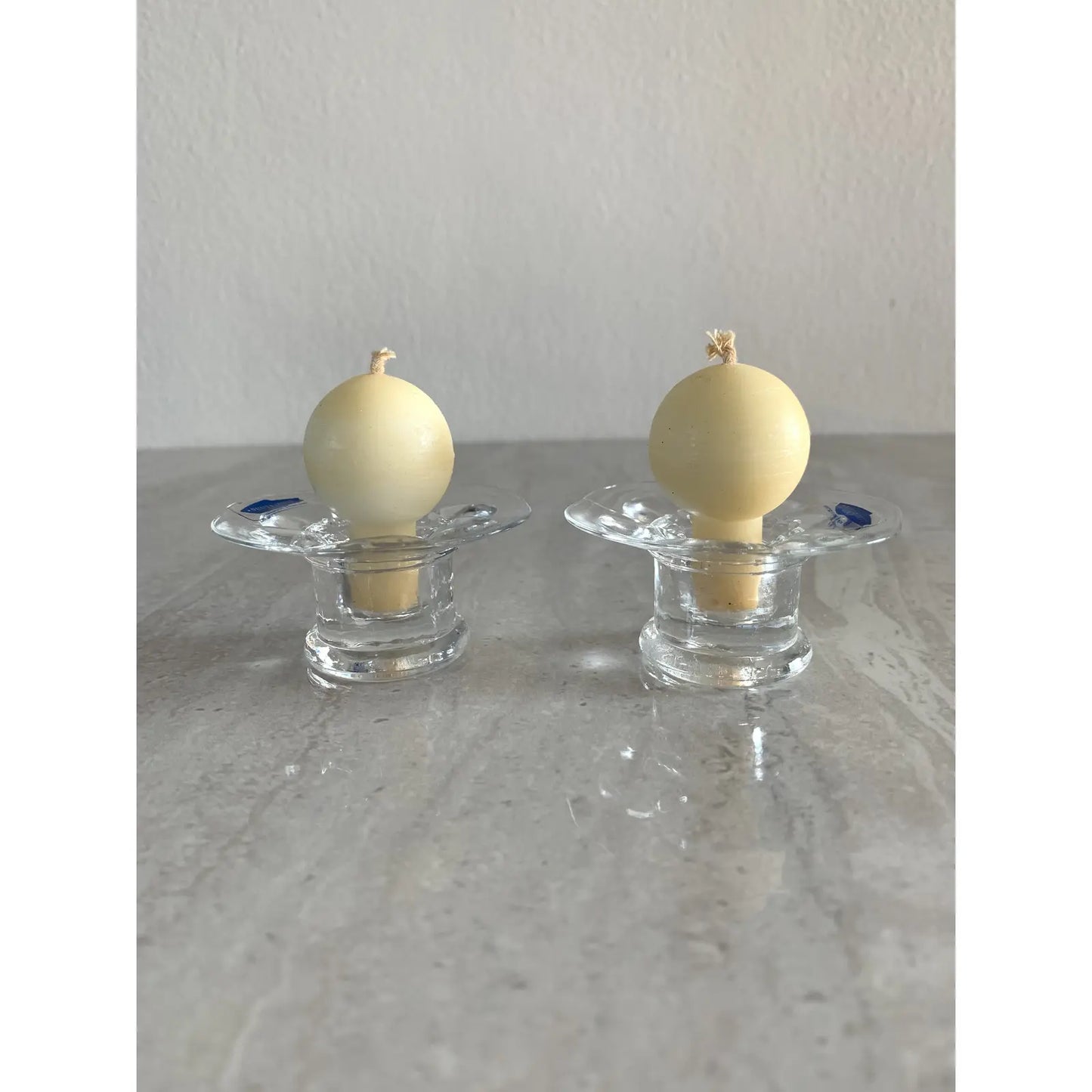 Vintage 1970s Nuutajärvi Wärtsilä Kerttu Nurminen Design Glass Candle Holders with Candles - a Pair