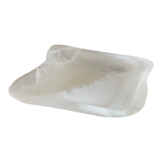 Vintage 1980s White Alabaster Marble Raw Stone Tray Dish