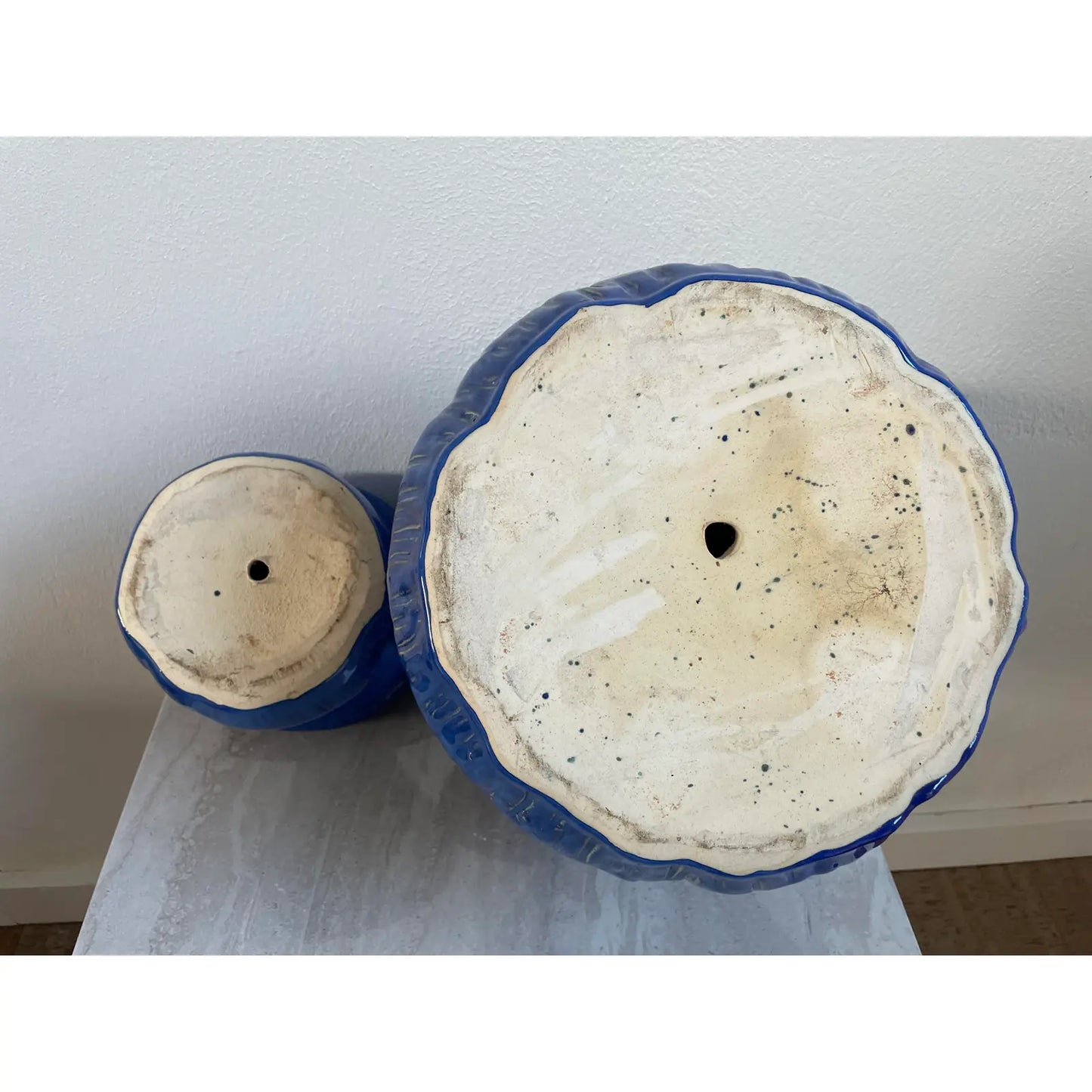 Vintage 1990s Pair of Large Cobalt Blue Glazed Ceramic Mushrooms